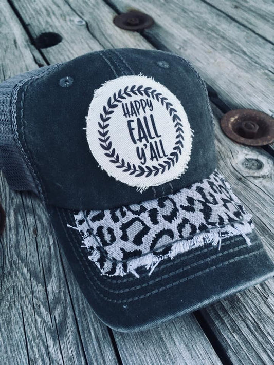 Happy Fall Y'all Leopard Trucker Hat