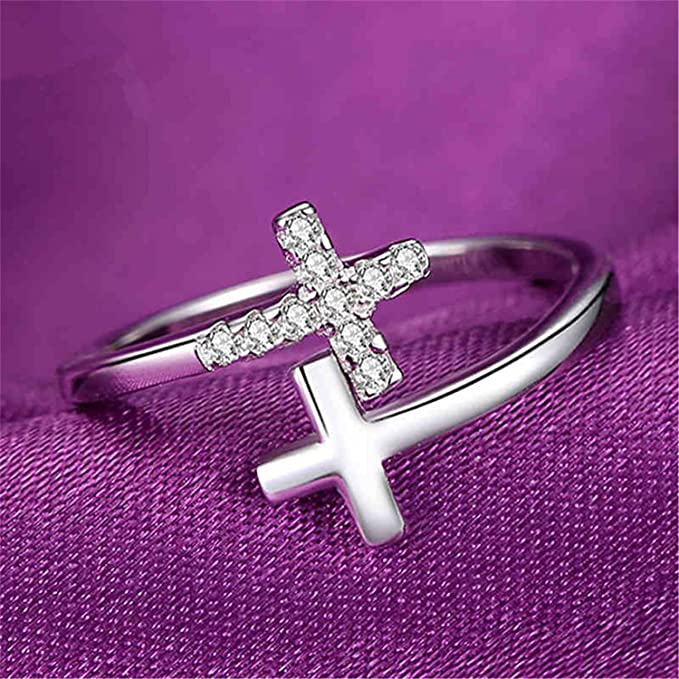 Adjustable Sterling Silver CZ Crosses Ring