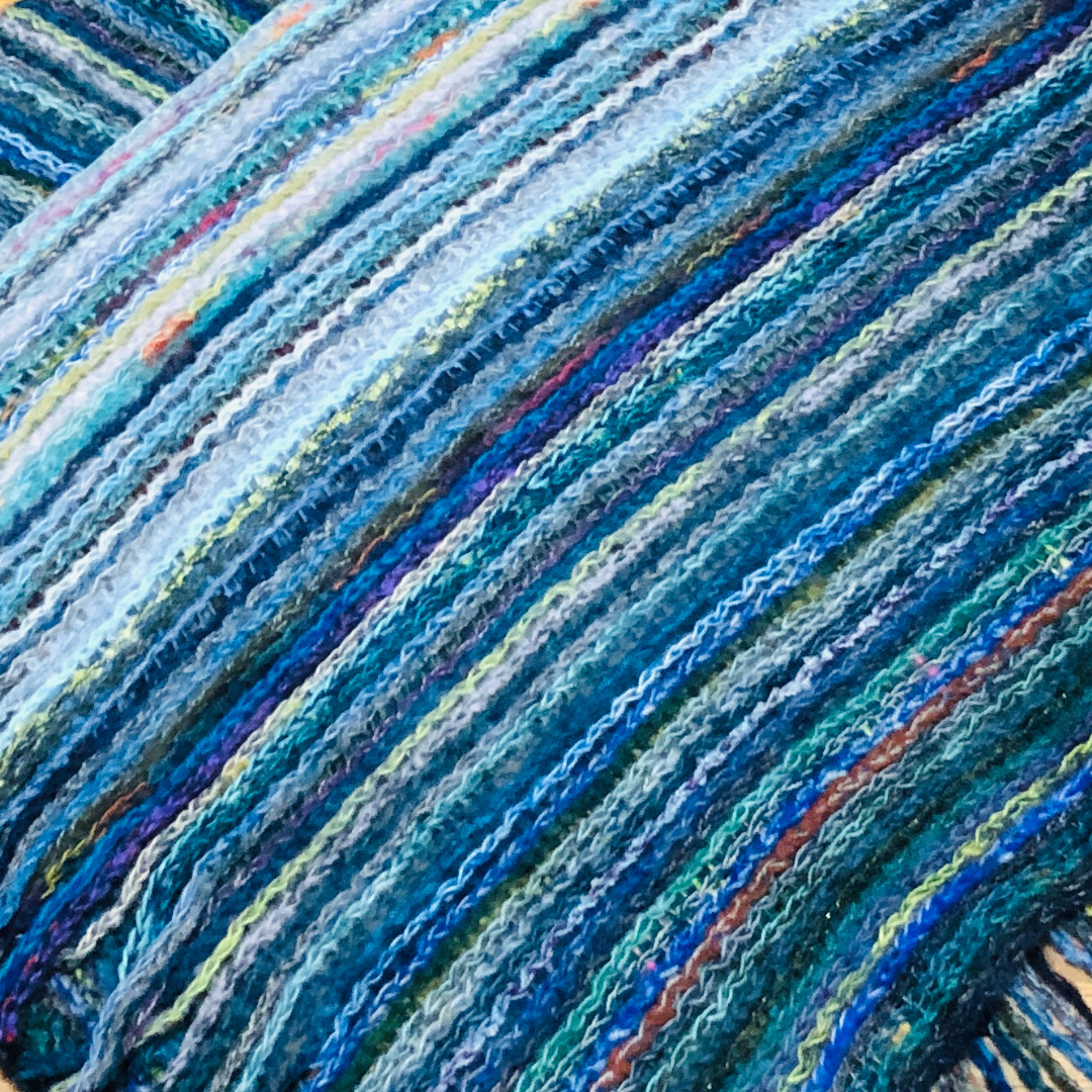 Multi-Color Fringe Knit Poncho Blue