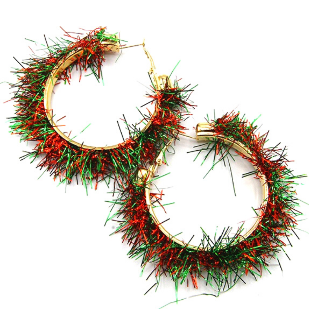 Sassy Tinsel Christmas Hoop Earrings