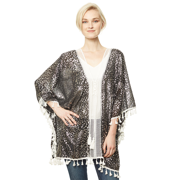 Leopard Kimono Cover Up Black & Silver