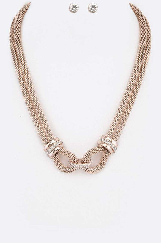 Rosegold Crystal Accent Fashion Necklace Set