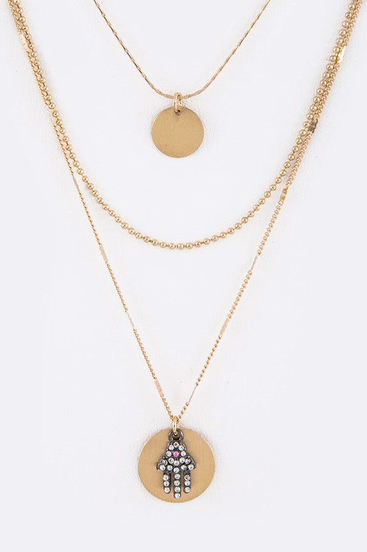 Crystal Hamsa Pendant Layer Necklace