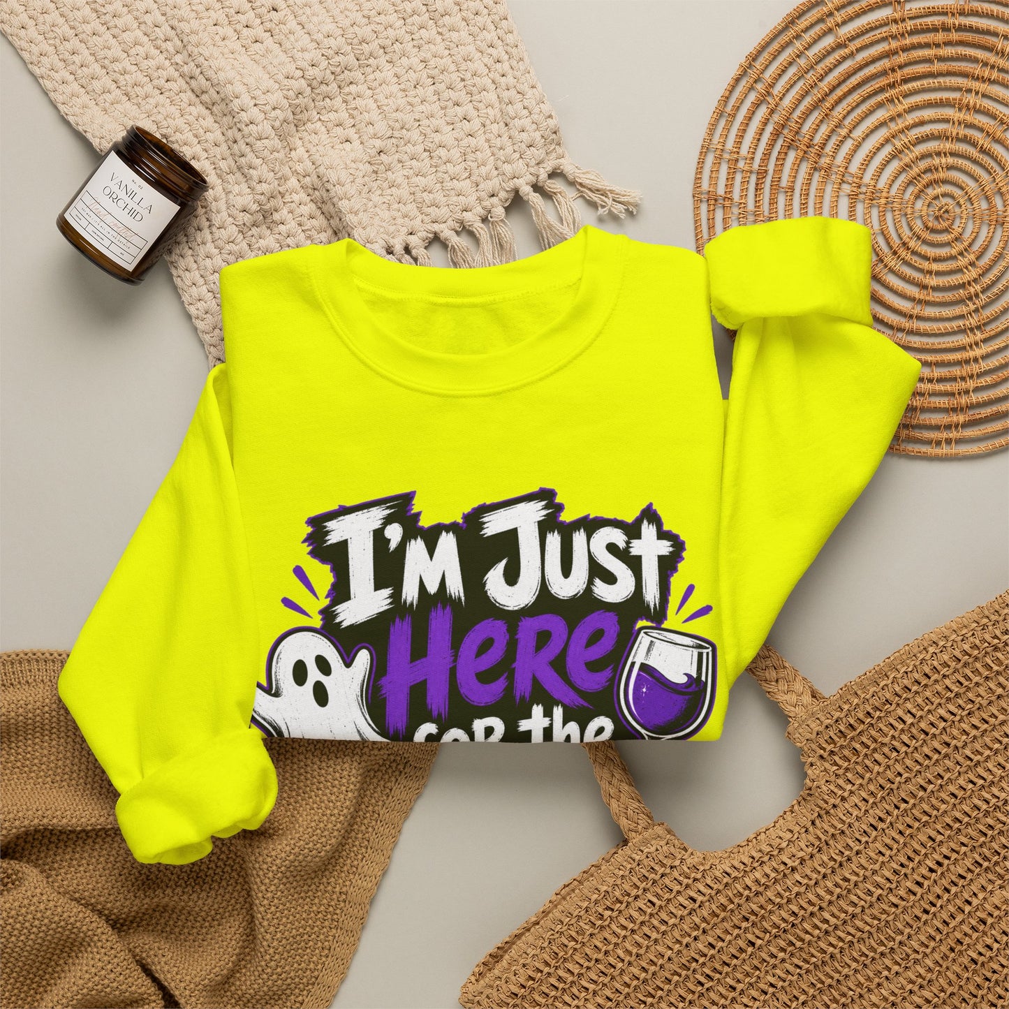 I'm Just Here for the Boos Halloween Sweatshirt — Ghost & Wine Graphic Crewneck
