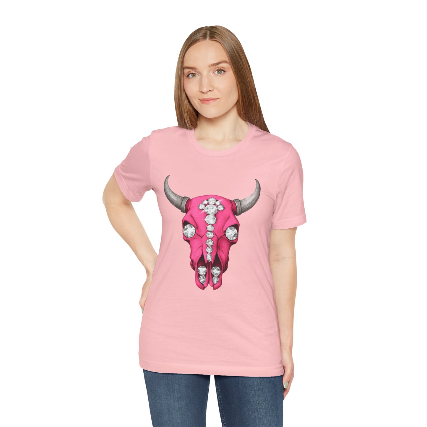 Cow Skull Tee — Pink Jeweled Bull Skull Graphic T-Shirt