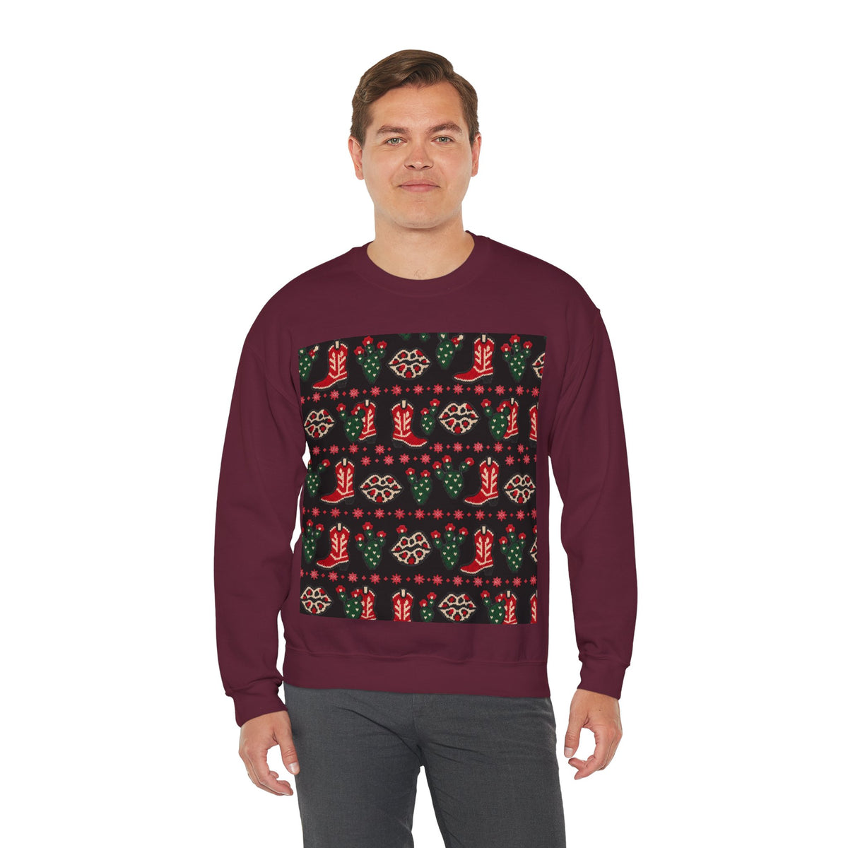 Feaux Ugly Sweater Western Christmas Sweatshirt