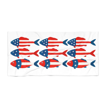 Patriotic Fish Beach Towel – American Flag Red White Blue Summer Towel