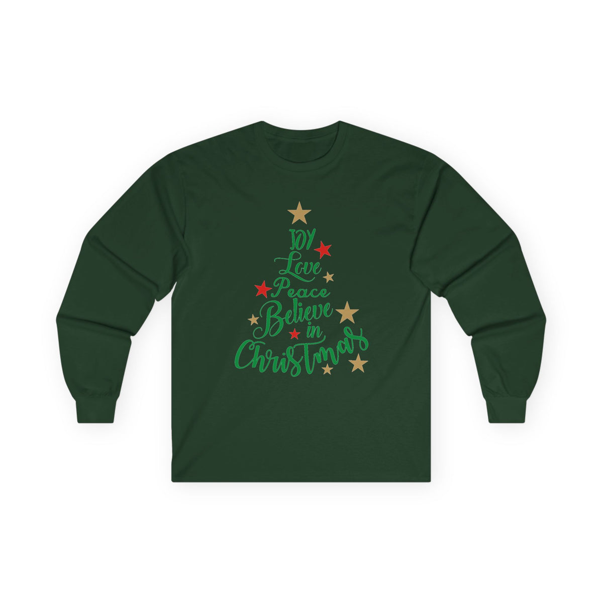 Women's Joy Love Peace Believe Christmas Long Sleeve T-Shirt