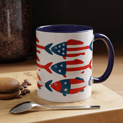 Patriotic Fish Flag Coffee Mug American Flag Accent 11 or 15oz