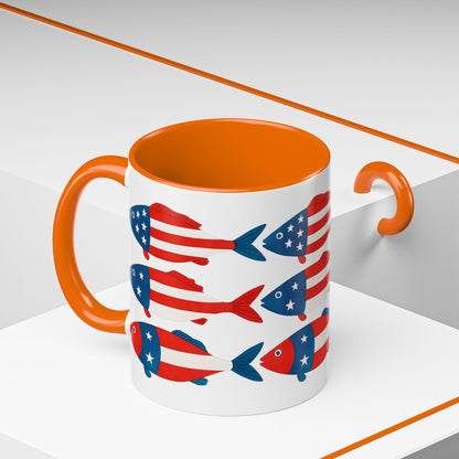 Patriotic Fish Flag Coffee Mug American Flag Accent 11 or 15oz