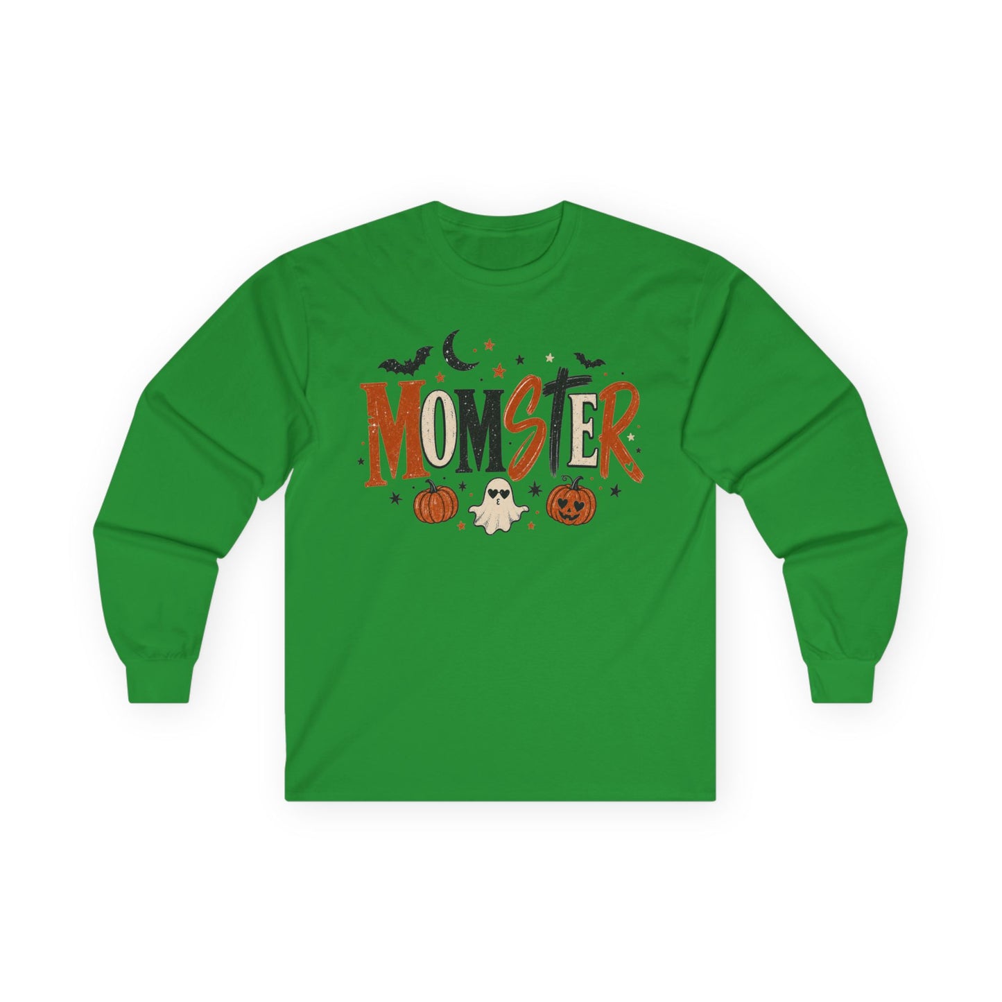 Momster Halloween Long Sleeve T-Shirt — Cute Spooky Mom Shirt with Pumpkins & Ghosts
