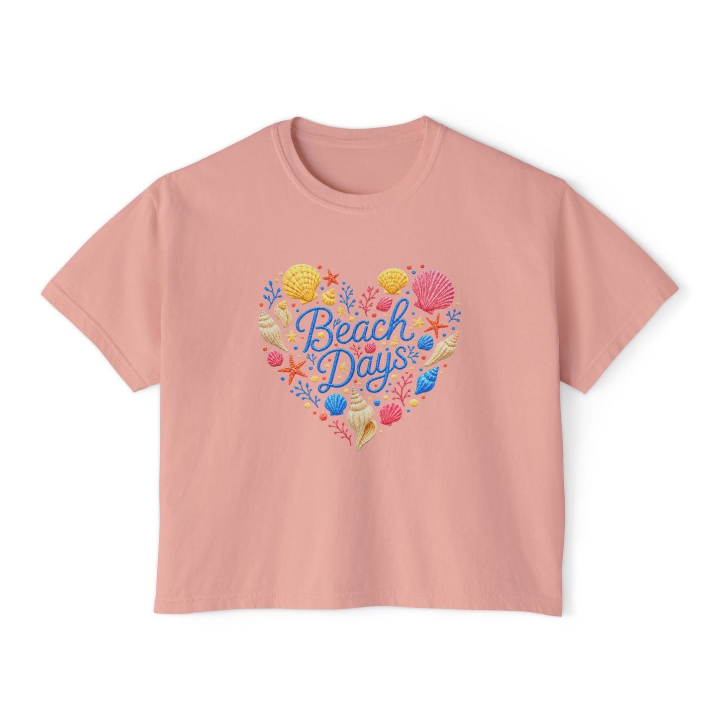 Beach Days Heart Graphic Tee — Women's Boxy Summer T-Shirt