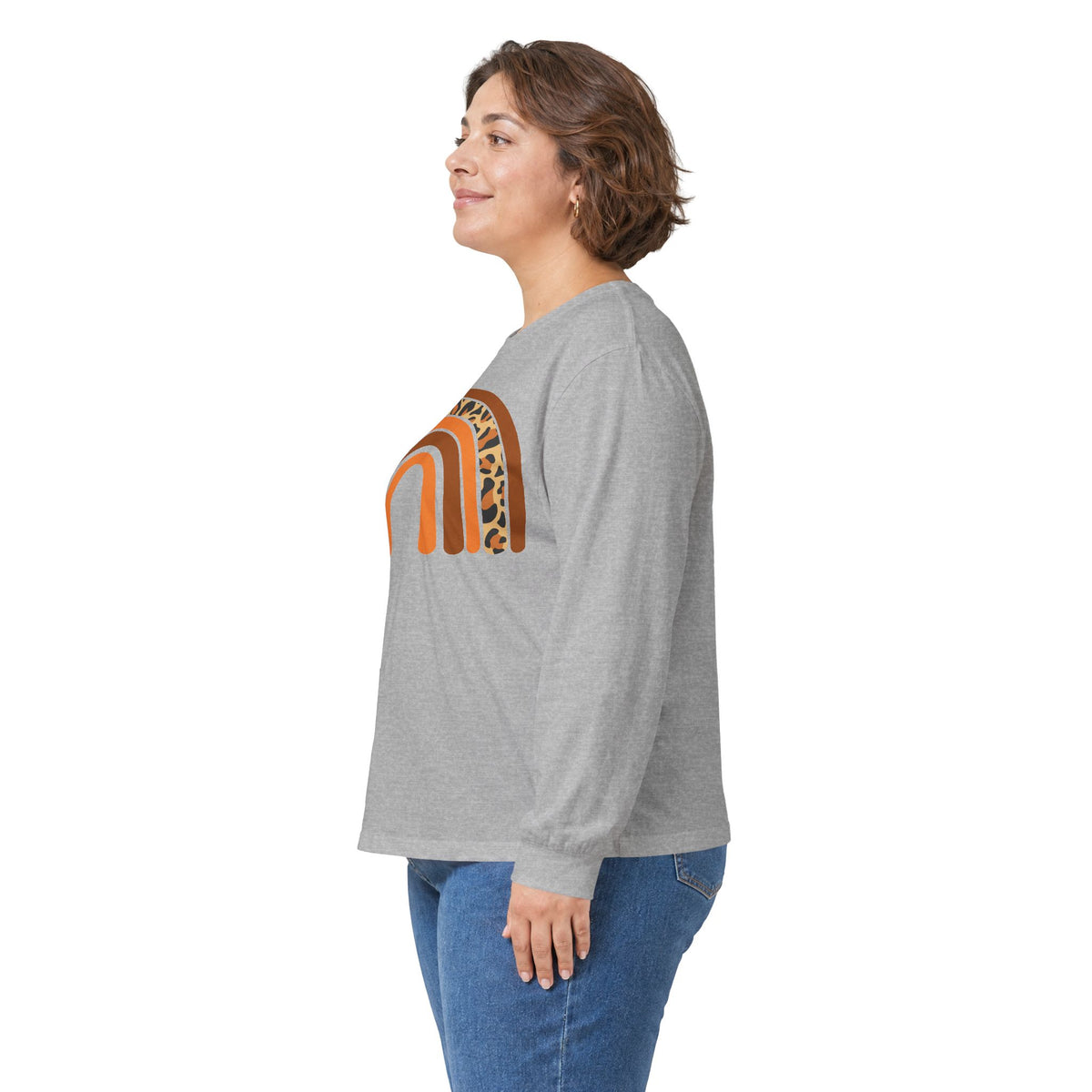 Retro FALL Leopard Rainbow Long Sleeve T-Shirt — Boho Earth-Tone Graphic Shirt