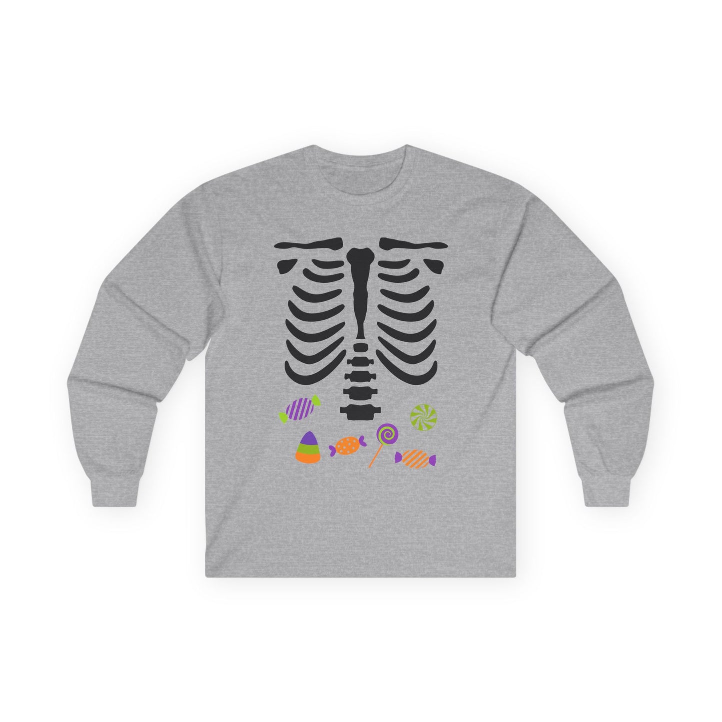 Candy Bones skeleton long sleeve T-Shirt Halloween candy ribs shirt