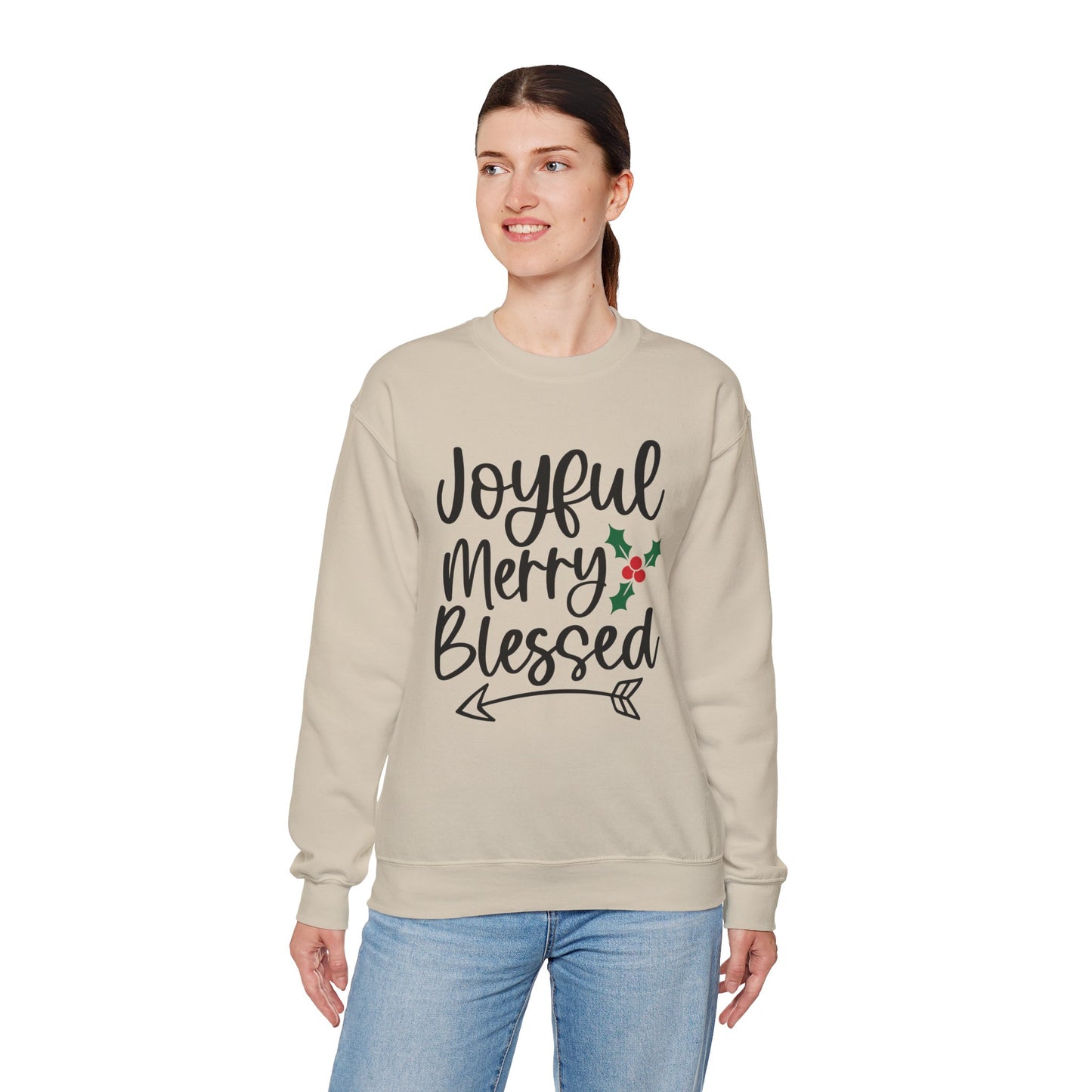 Christmas Sweatshirt - "Joyful Merry Blessed" Cozy Holiday Crewneck