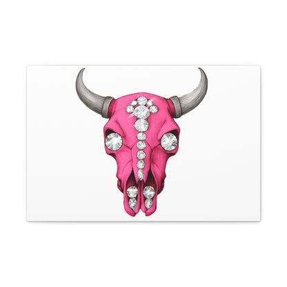 Pink Jeweled Bull Skull Canvas Art — Glam Western Wall Decor