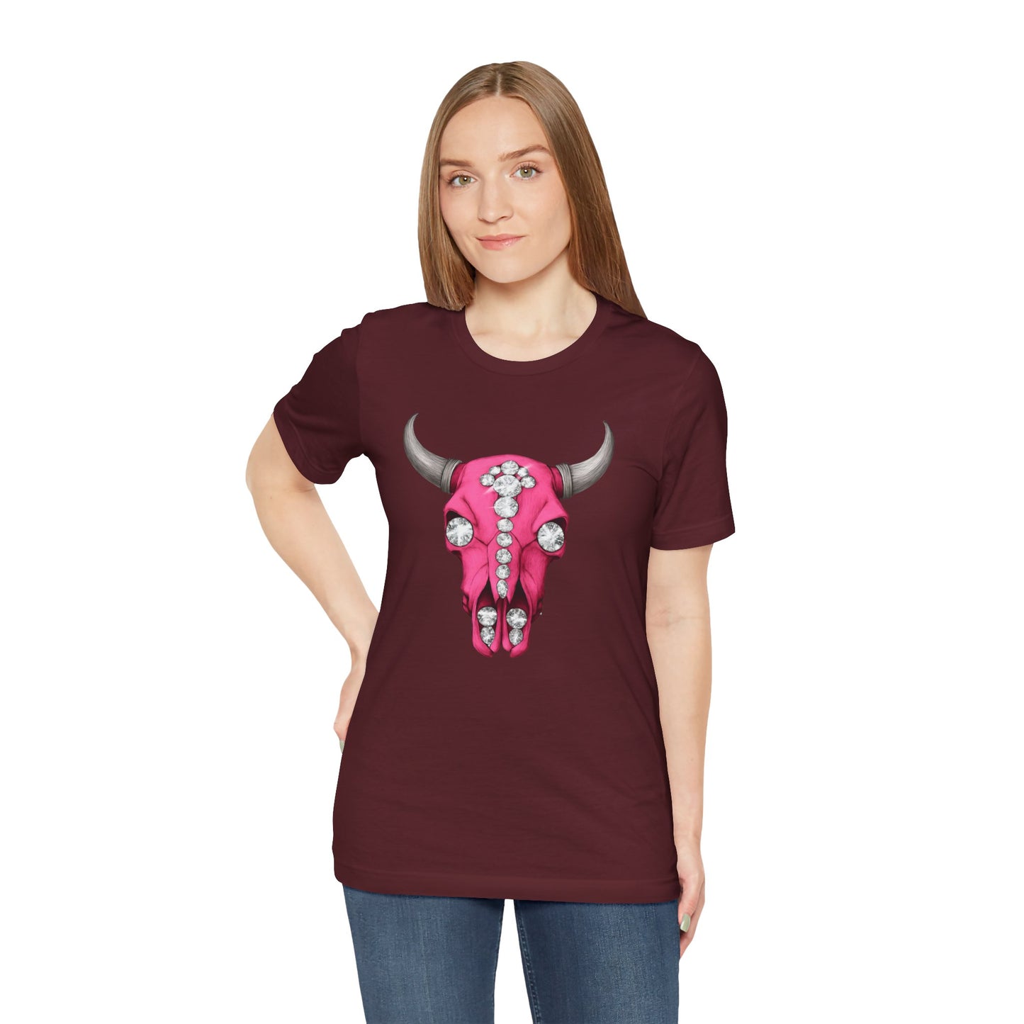 Pink Jeweled Bull Skull Tee – Western Cowgirl Graphic T-Shirt