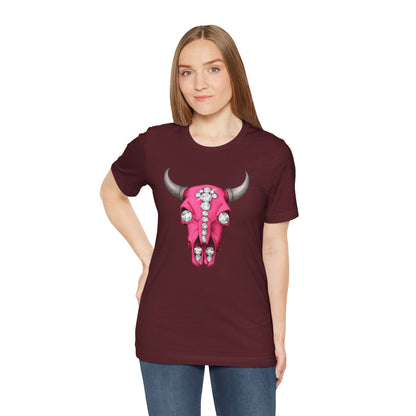 Pink Jeweled Bull Skull Tee – Western Cowgirl Graphic T-Shirt