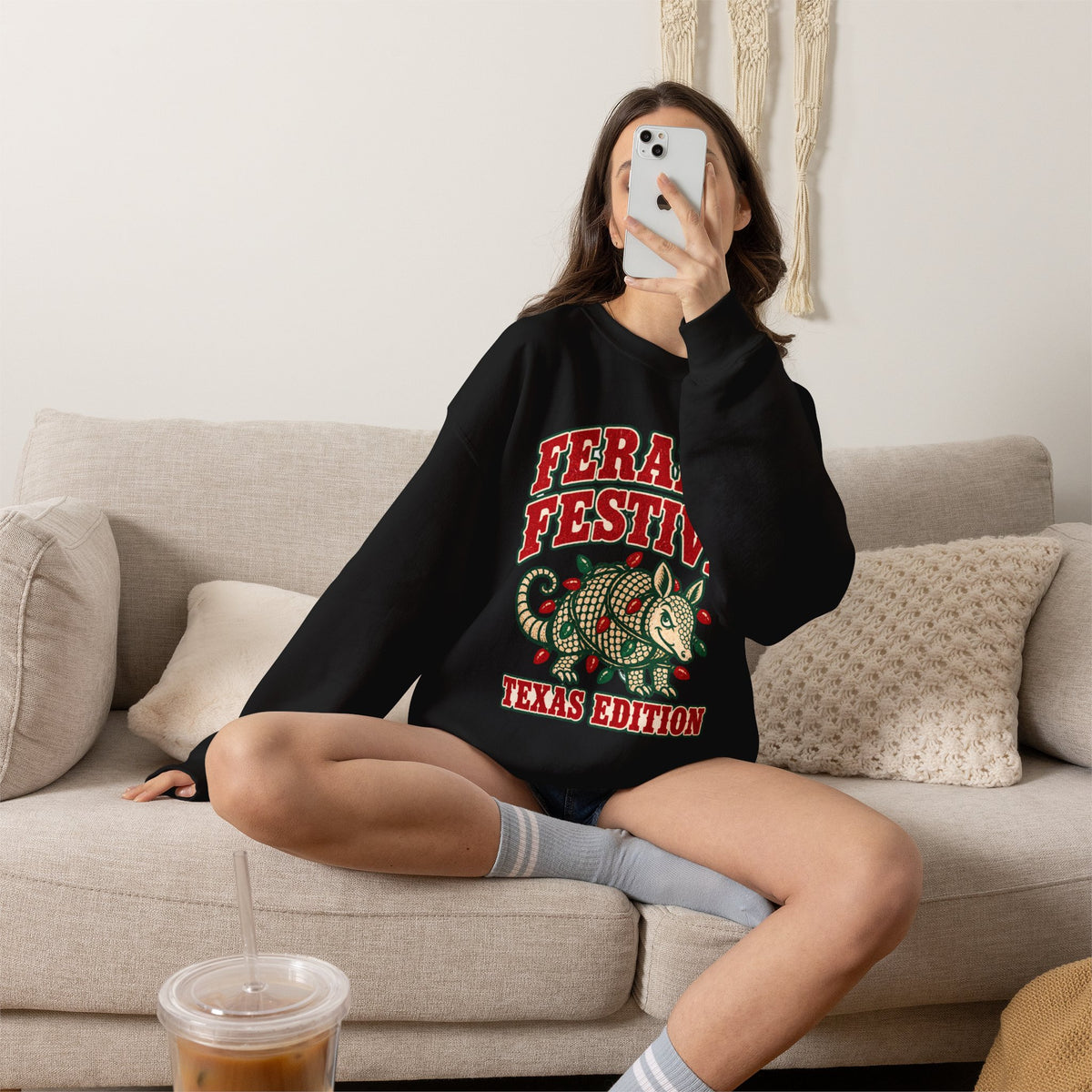 Feral & Festive Texas Edition Christmas Sweatshirt, Funny Armadillo Holiday Crewneck