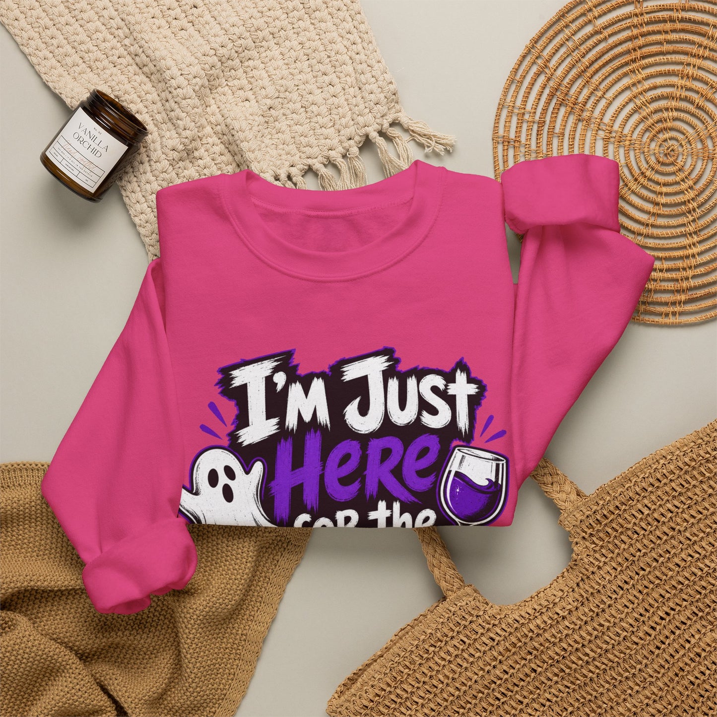 I'm Just Here for the Boos Halloween Sweatshirt — Ghost & Wine Graphic Crewneck