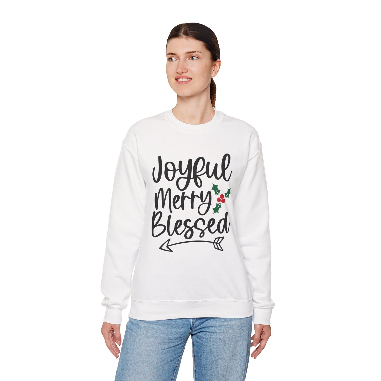 Christmas Sweatshirt - "Joyful Merry Blessed" Cozy Holiday Crewneck
