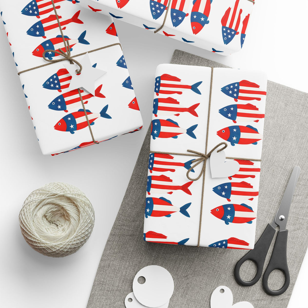 Patriotic Fish Wrapping Paper Roll - Christmas Holidays Anytime Fishing
