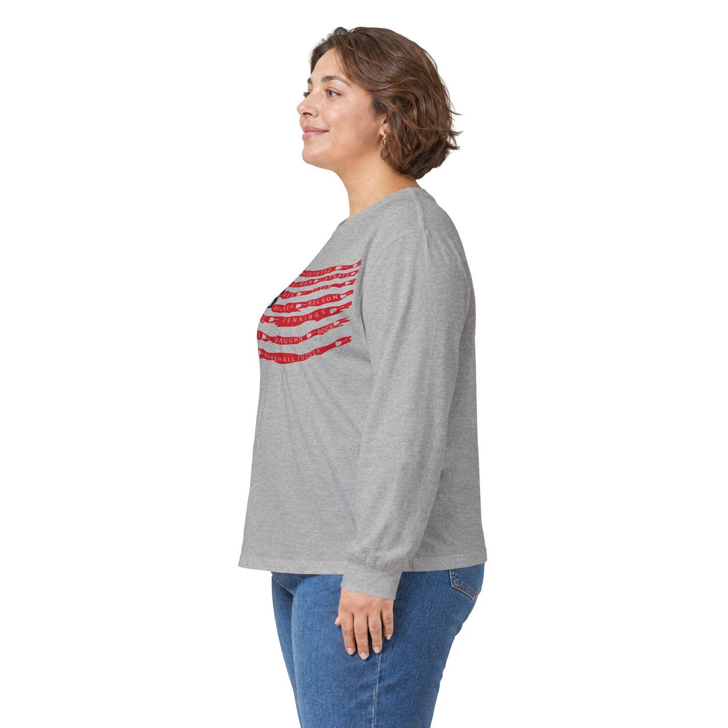 Best Rock & Country Bands American Flag Long Sleeve T-SHIRT Guitars & Stars