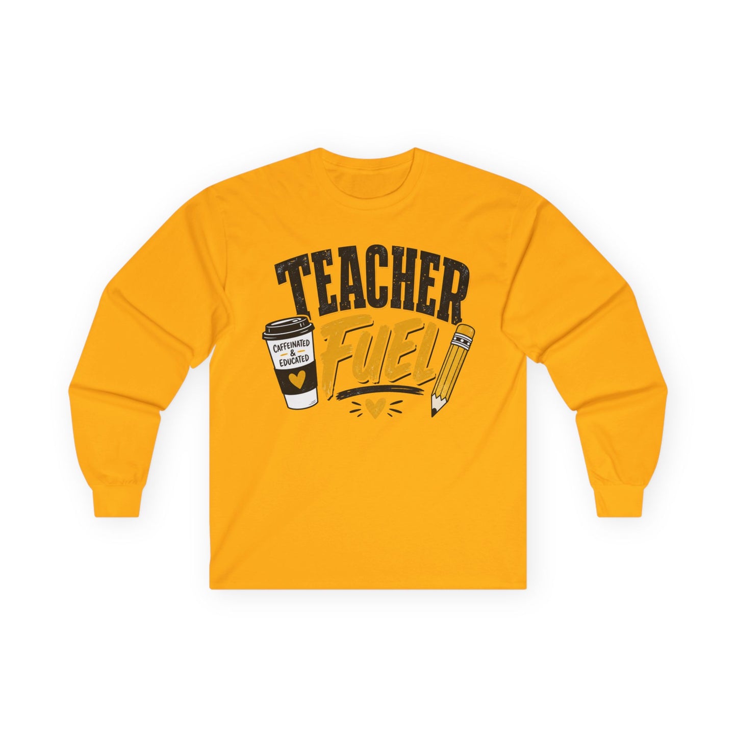 Teacher Fuel Long Sleeve T- Shirt — Coffee & Pencil Graphic Shirt for Teachers