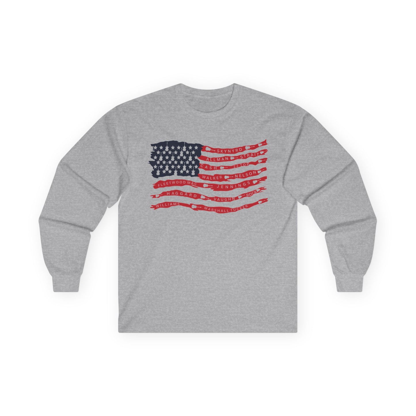 Best Rock & Country Bands American Flag Long Sleeve T-SHIRT Guitars & Stars