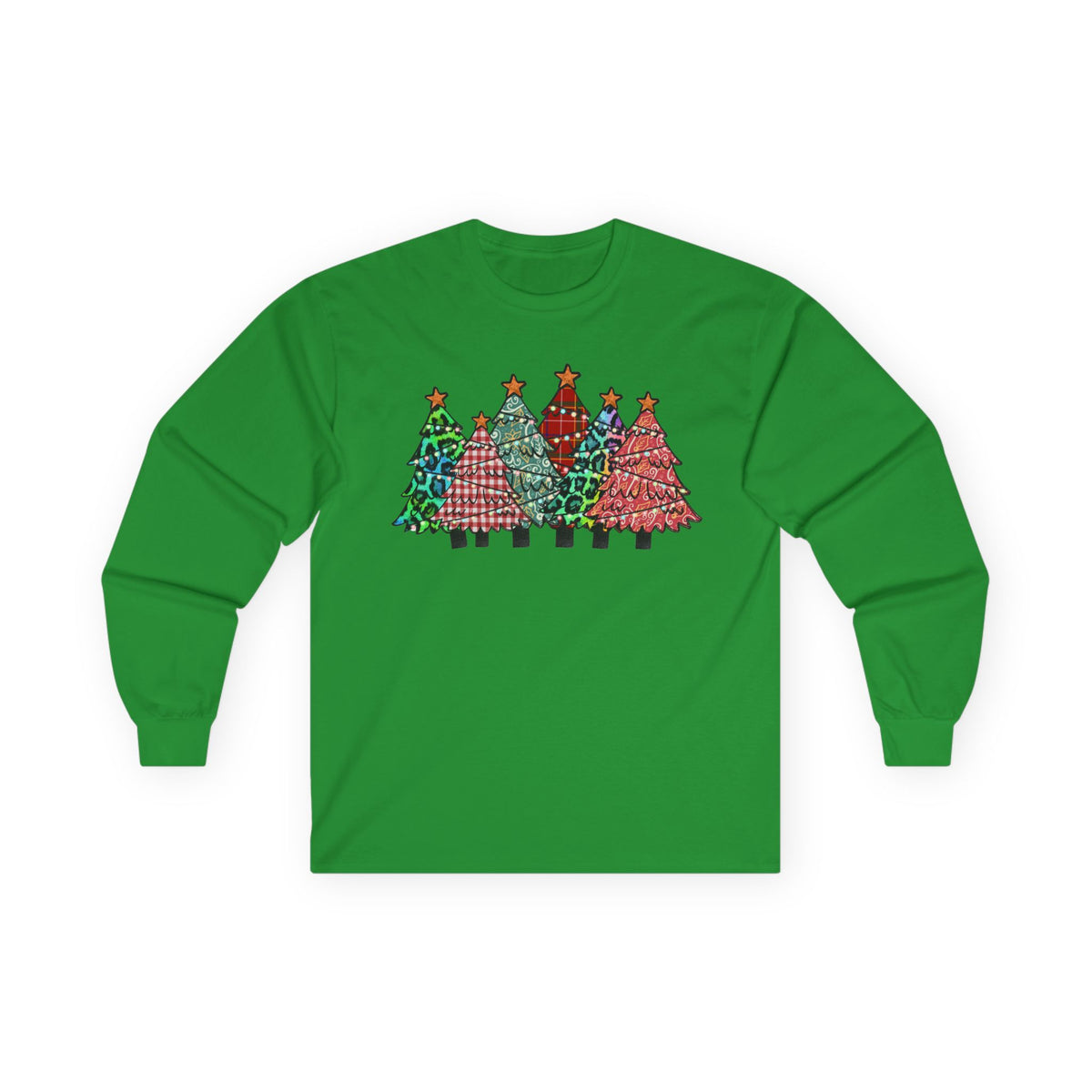 Colorful Plaid Christmas Trees T-Shirt Long Sleeve