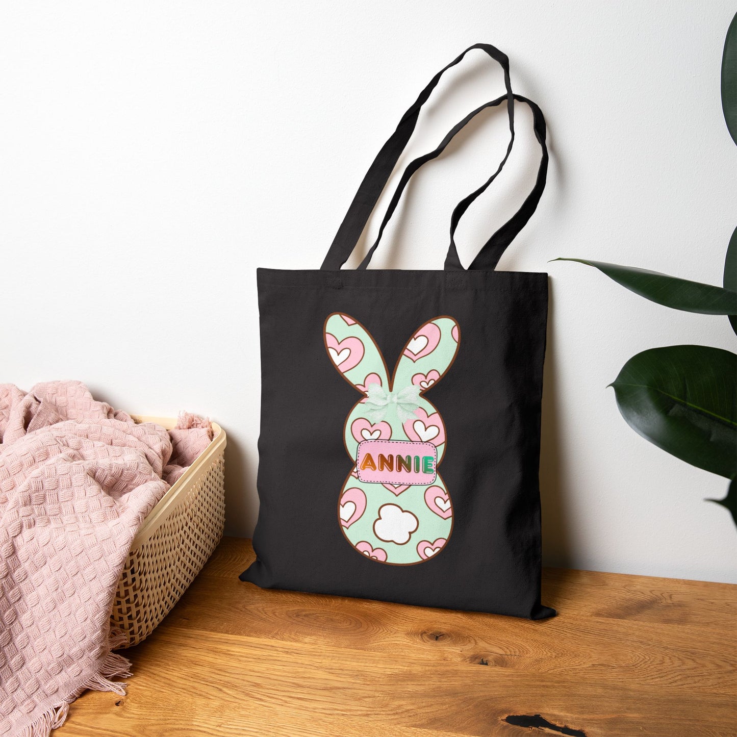 Personalized Easter Bunny Tote Bag - Custom Name Cotton Canvas