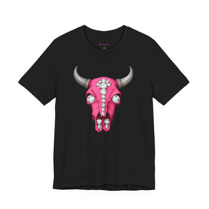 Pink Jeweled Bull Skull Tee – Western Cowgirl Graphic T-Shirt
