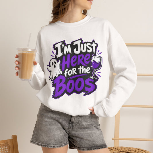 I'm Just Here for the Boos Halloween Sweatshirt — Ghost & Wine Graphic Crewneck