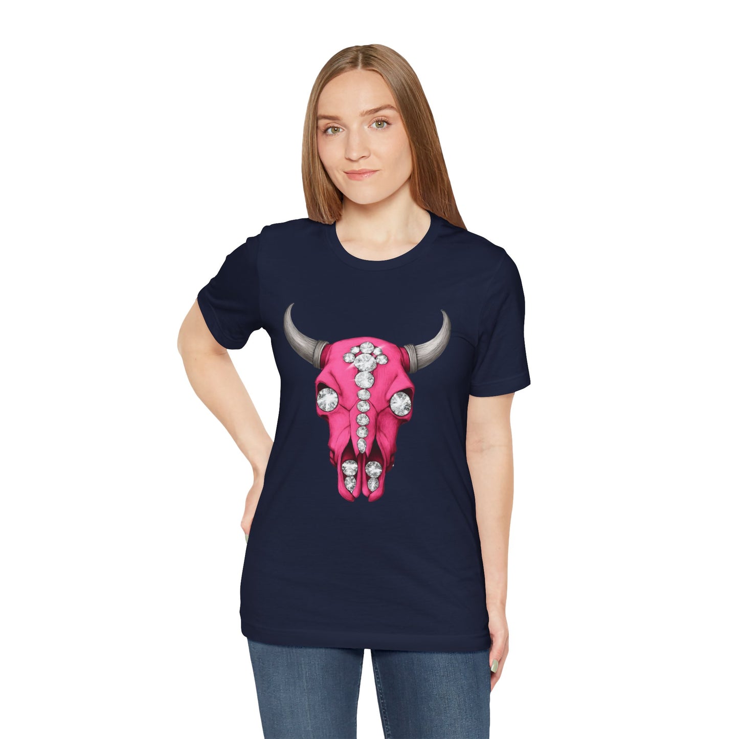 Cow Skull Tee — Pink Jeweled Bull Skull Graphic T-Shirt