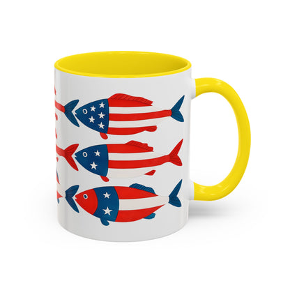 Patriotic Fish Flag Coffee Mug American Flag Accent 11 or 15oz