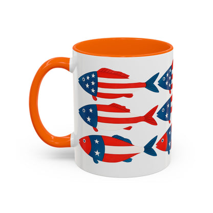Patriotic Fish Flag Coffee Mug American Flag Accent 11 or 15oz