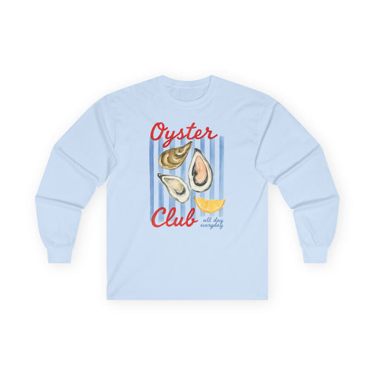 Oyster Club Long Sleeve Tee, Seafood Lovers Shirt, Beach Party Apparel, Casual Unisex Top, Gift for Chefs and Foodies