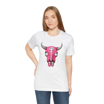 Pink Jeweled Bull Skull Tee – Western Cowgirl Graphic T-Shirt