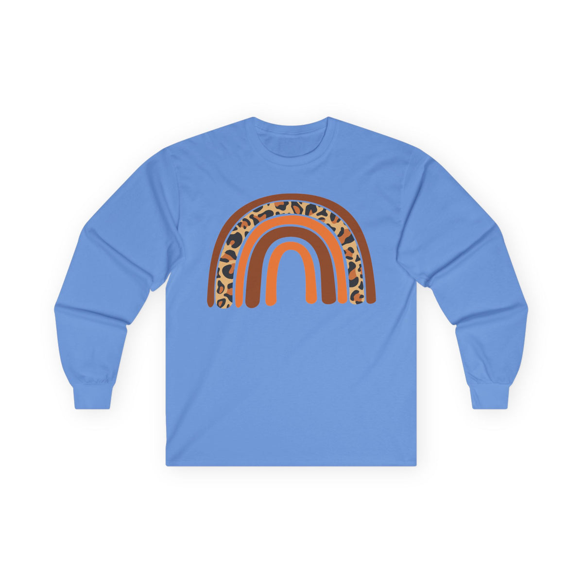 Retro FALL Leopard Rainbow Long Sleeve T-Shirt — Boho Earth-Tone Graphic Shirt