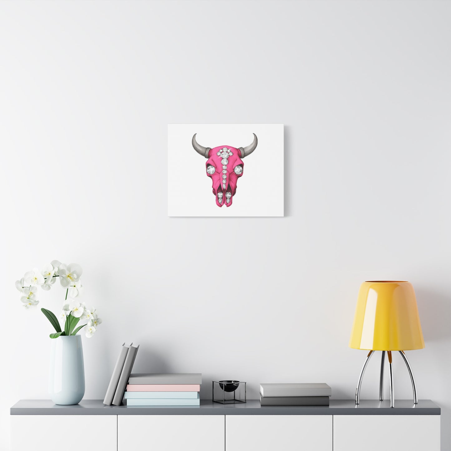 Pink Jeweled Bull Skull Canvas Art — Glam Western Wall Decor