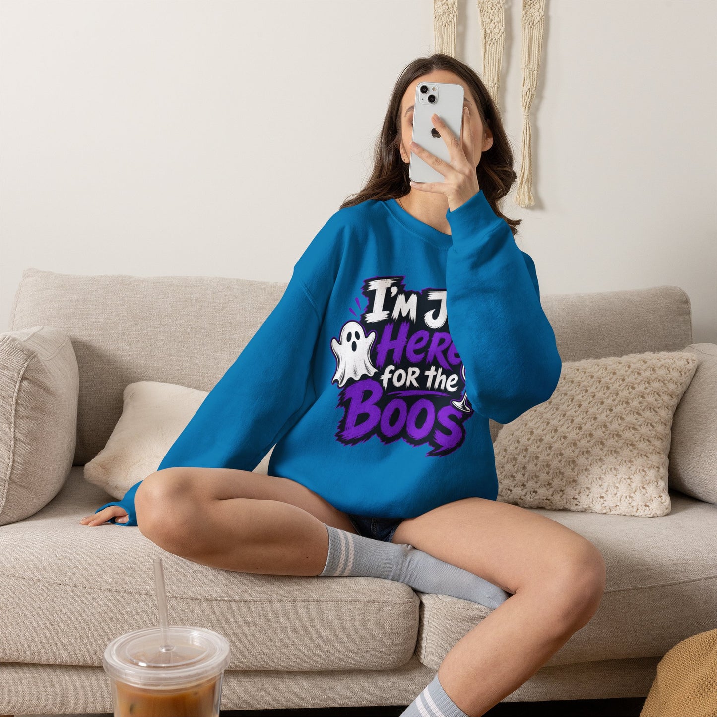 I'm Just Here for the Boos Halloween Sweatshirt — Ghost & Wine Graphic Crewneck