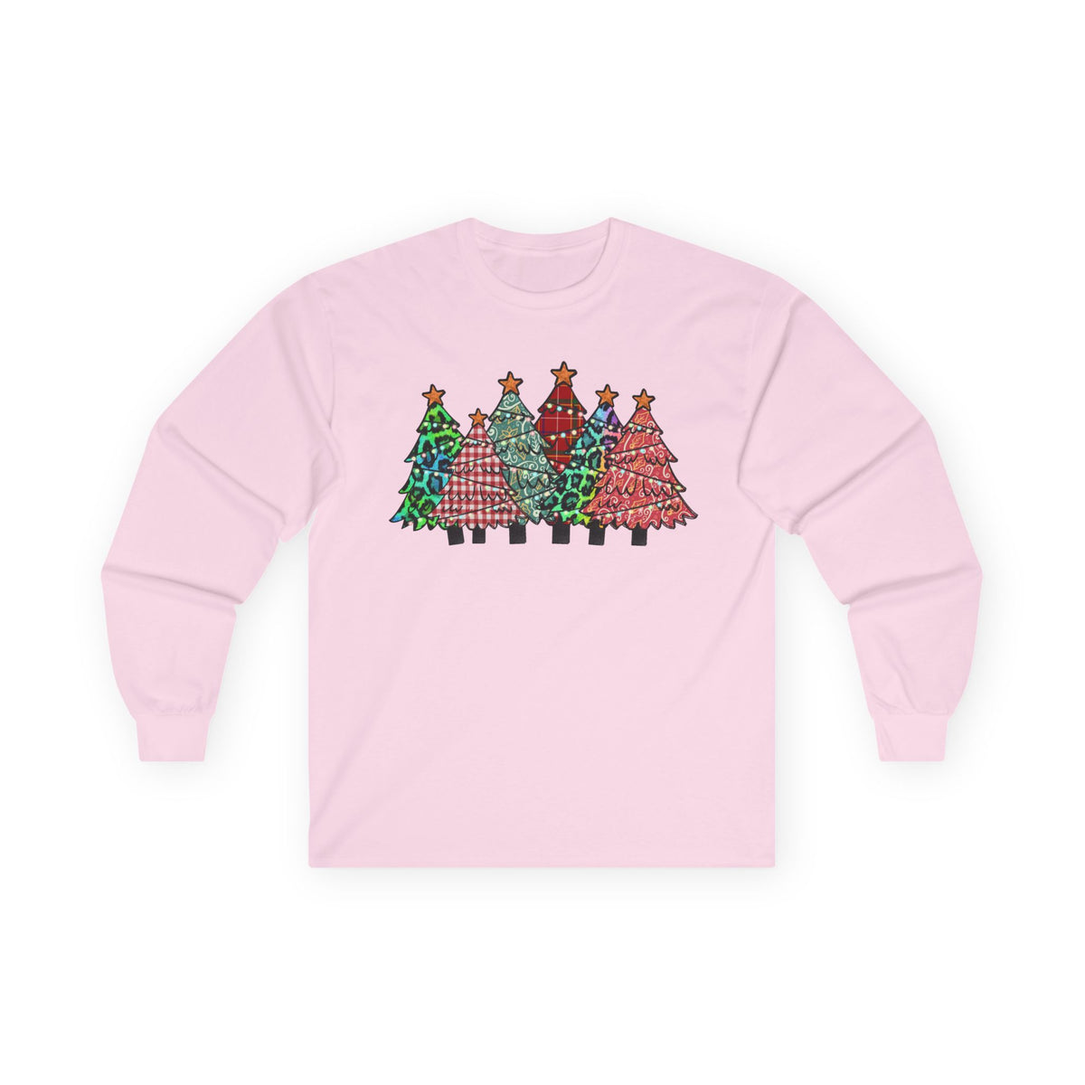 Colorful Plaid Christmas Trees T-Shirt Long Sleeve