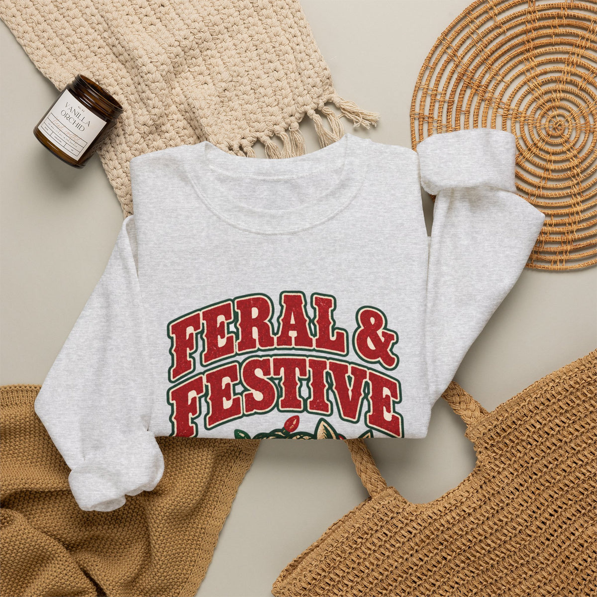 Feral & Festive Texas Edition Christmas Sweatshirt, Funny Armadillo Holiday Crewneck