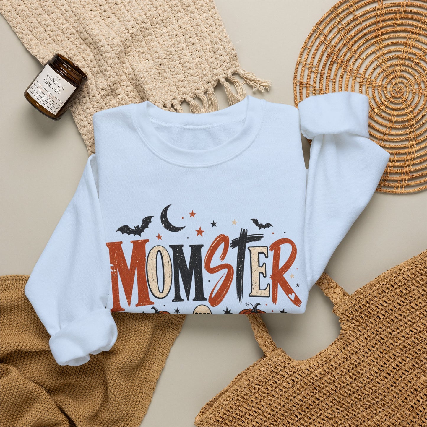 Momster Halloween Sweatshirt — Cute Momster Ghost & Pumpkins Crewneck