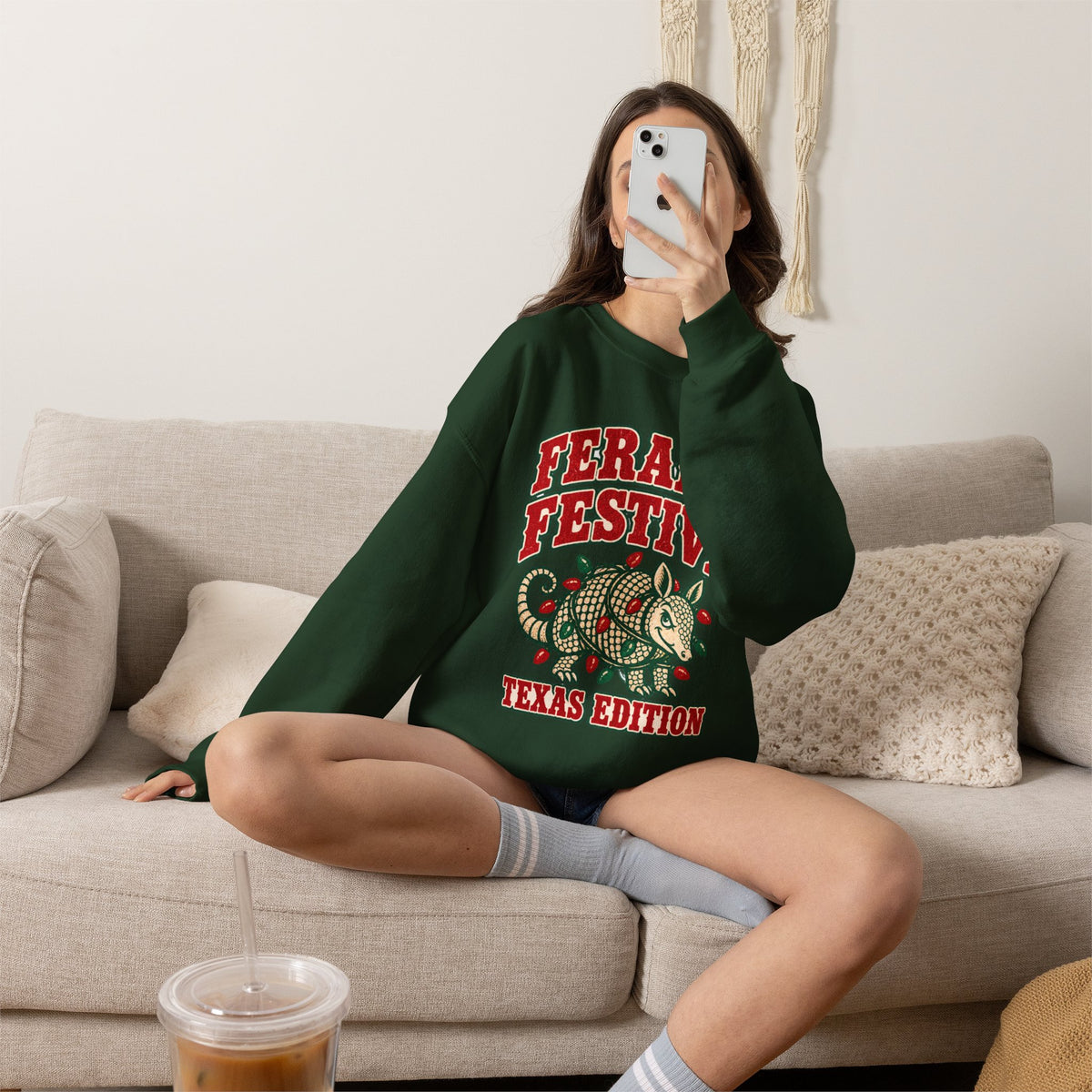 Feral & Festive Texas Edition Christmas Sweatshirt, Funny Armadillo Holiday Crewneck