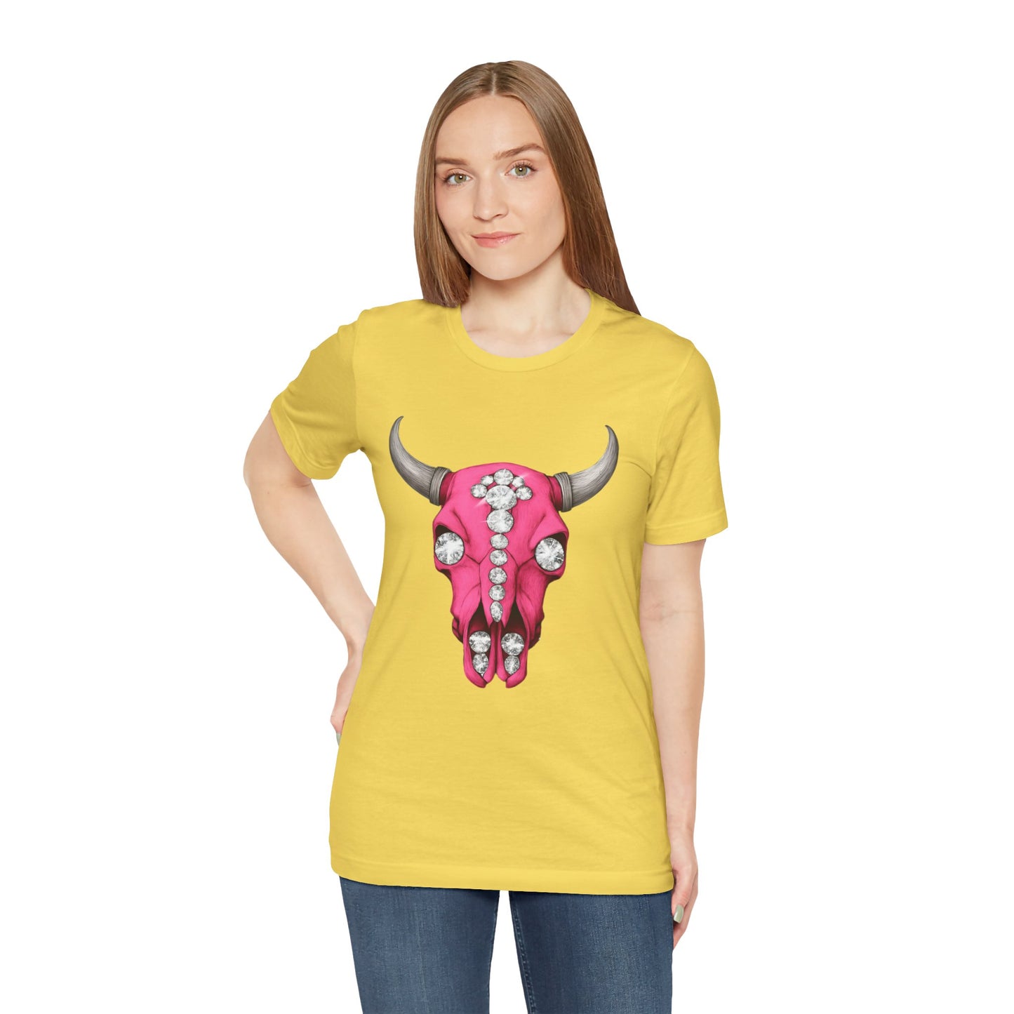 Cow Skull Tee — Pink Jeweled Bull Skull Graphic T-Shirt
