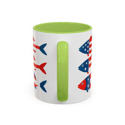 Patriotic Fish Flag Coffee Mug American Flag Accent 11 or 15oz