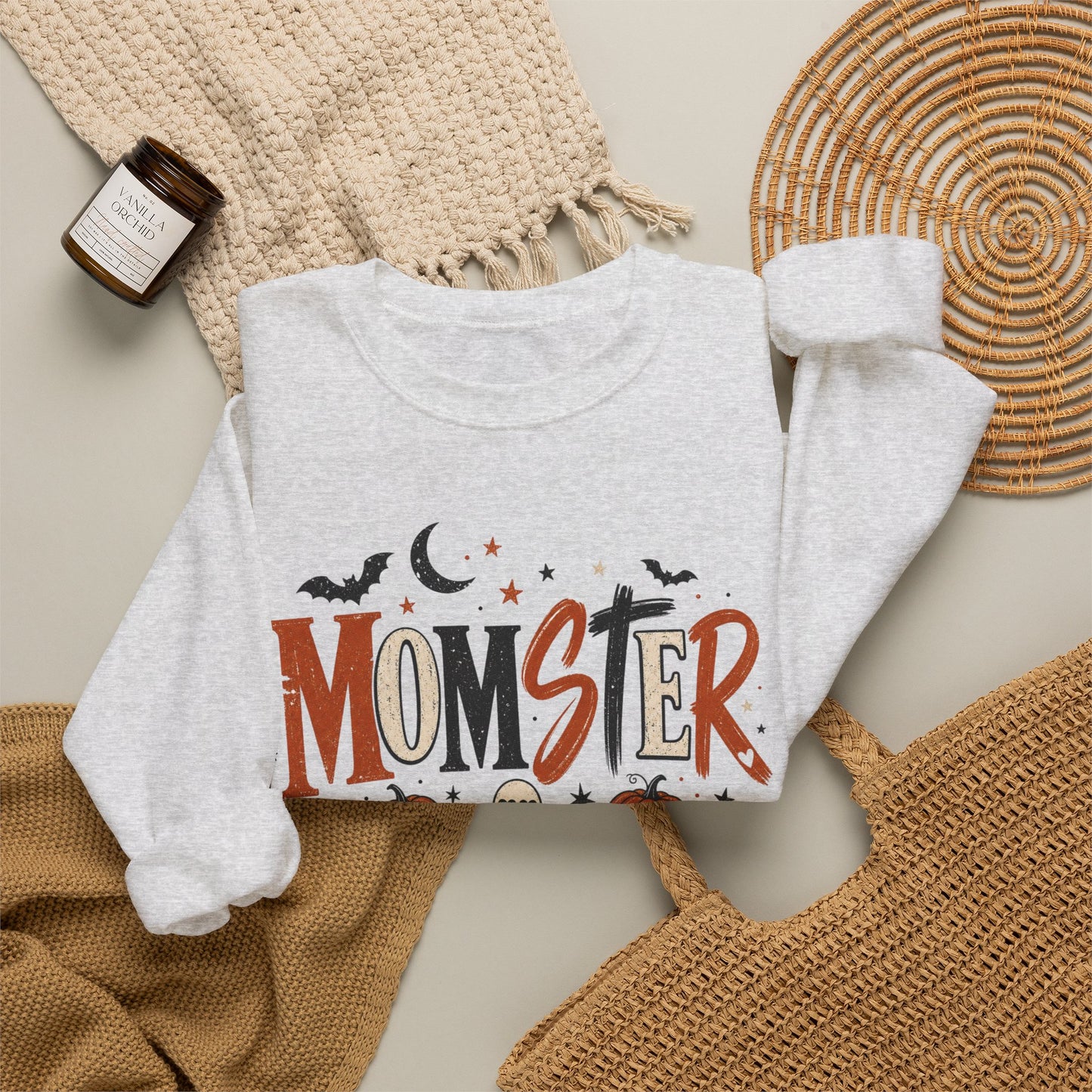 Momster Halloween Sweatshirt — Cute Momster Ghost & Pumpkins Crewneck