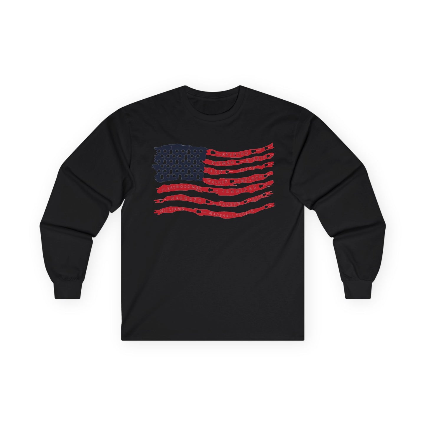 Best Rock & Country Bands American Flag Long Sleeve T-SHIRT Guitars & Stars