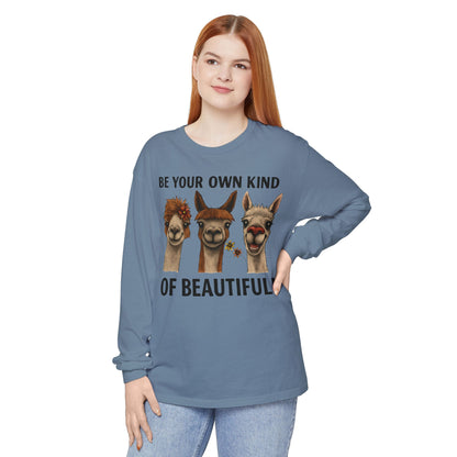 Be Your Own Kind of Beautiful Llama Trio Design Long Sleeve T-Shirts - Lots of Colors to Choose From